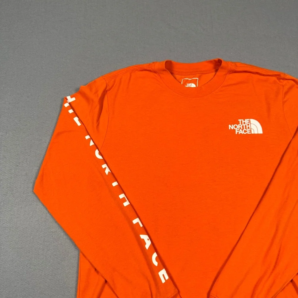 The North Face Mens Orange Long Sleeve Graphic T-Shirt Half Dome Mountain Size M